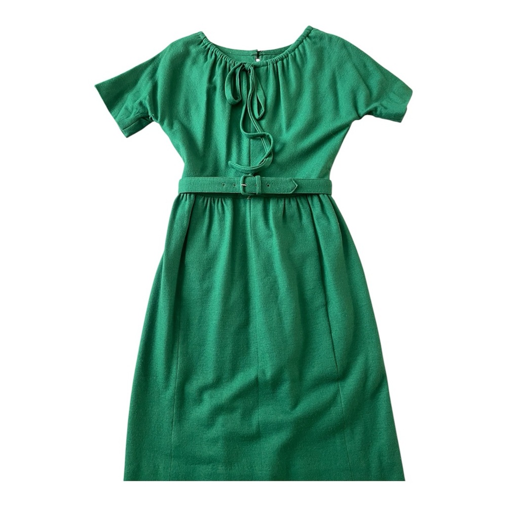 Vintage 1950’s Henry Rosenfeld Green Wool Dress With Belt Size 12